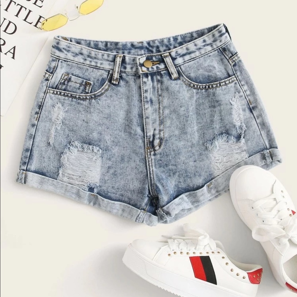 Ripped denim shorts